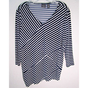 Chicos Travelers Size 2 Women's Lg Layered Shirt Black White Stripe Stretch